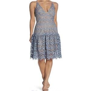 Dress The Population Lily Crochet Fit & Flare Dress Small NWT Mineral Blue
